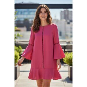 Women's - White House Black Market Pink Bell Sleeve Dress, Size 8